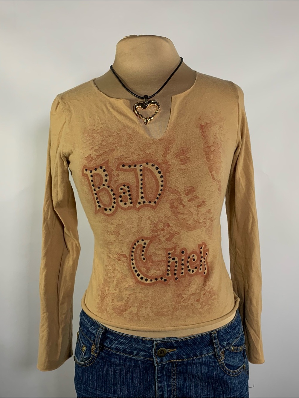 Vintage Y2K Yagi USA “Bad Chick” Beaded Long Sleeve Top